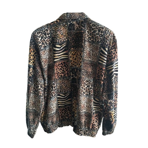 Teddi Lightweight Jacket Mixed Animal Print Brown Full Zip Fall Large 80s Style - Picture 3 of 9